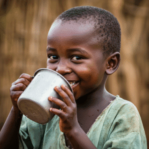 Nigeria boy drinking water from Globaluf machine