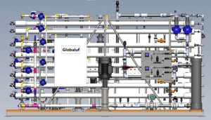 Detailed system layout of an advanced industrial Reverse Osmosis (RO) plant, illustrating complex design principles for high-purity water treatment.