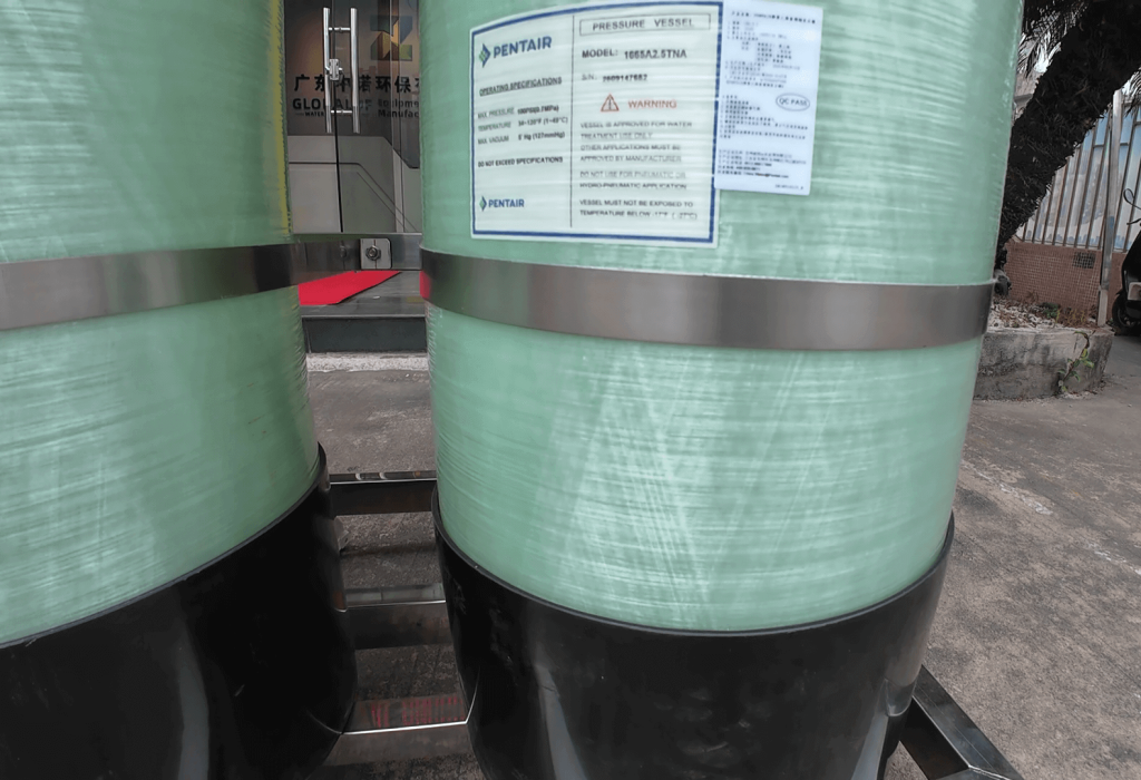 Pentair FRP pressure vessel for a 1000LPH ultra-pure water system in a Vietnam electronics project by GlobalUF.