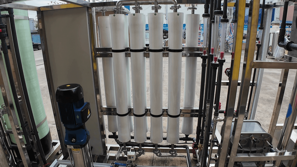 ROPV membrane pressure vessels and CNP pump in a double pass RO system for a semiconductor factory in Vietnam by GlobalUF.