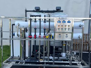 4000 LPH skid mounted brackish water reverse osmosis system with stainless steel frame FRP membrane pressure vessels and control panel by Globaluf for Tanzania project