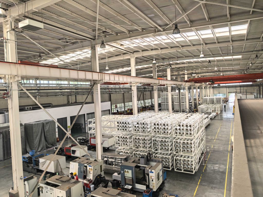 Skid-mounted industrial BWRO equipment assembly and membrane filtration components by GlobalUF.